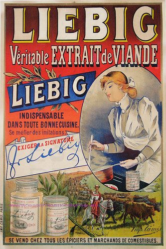 Lata vintage de extracto de carne Liebig Veritable Extrait de Viande, formato 128x96, diseño clásico retro.